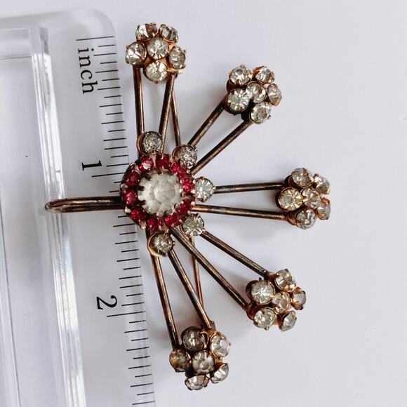 Antique Victorian Rhinestone Convertible Brooch Pendant Starburst Gold Tone - Picture 10 of 10